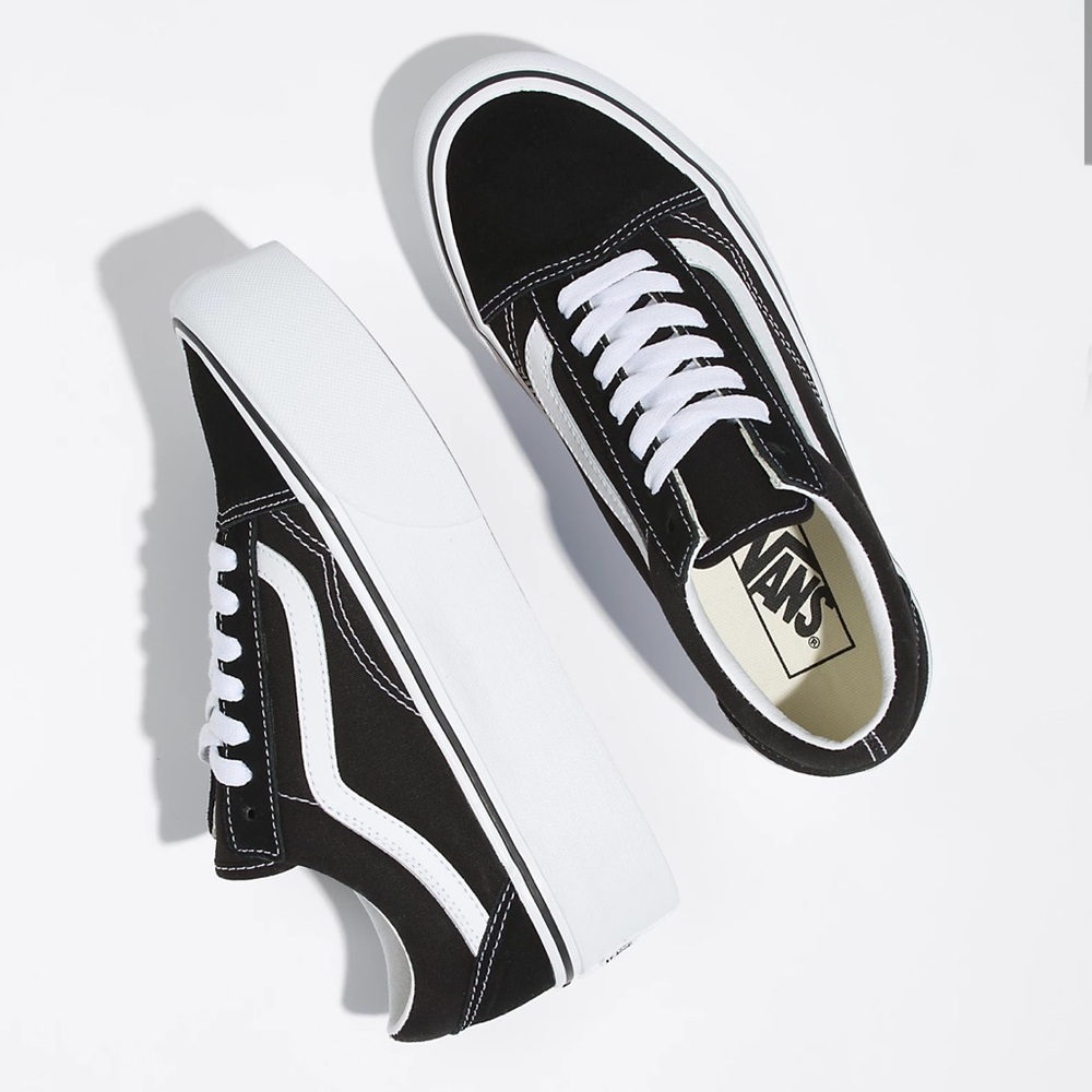 Vans Black and White Old Skool Platform Sneakers - Picture 6 of 10